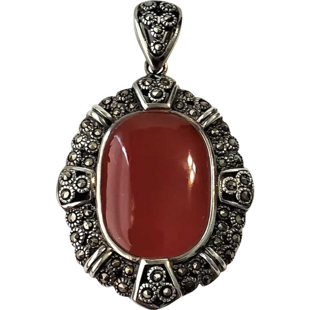Vintage Sterling Silver Marcasites And Carnelian … - image 1