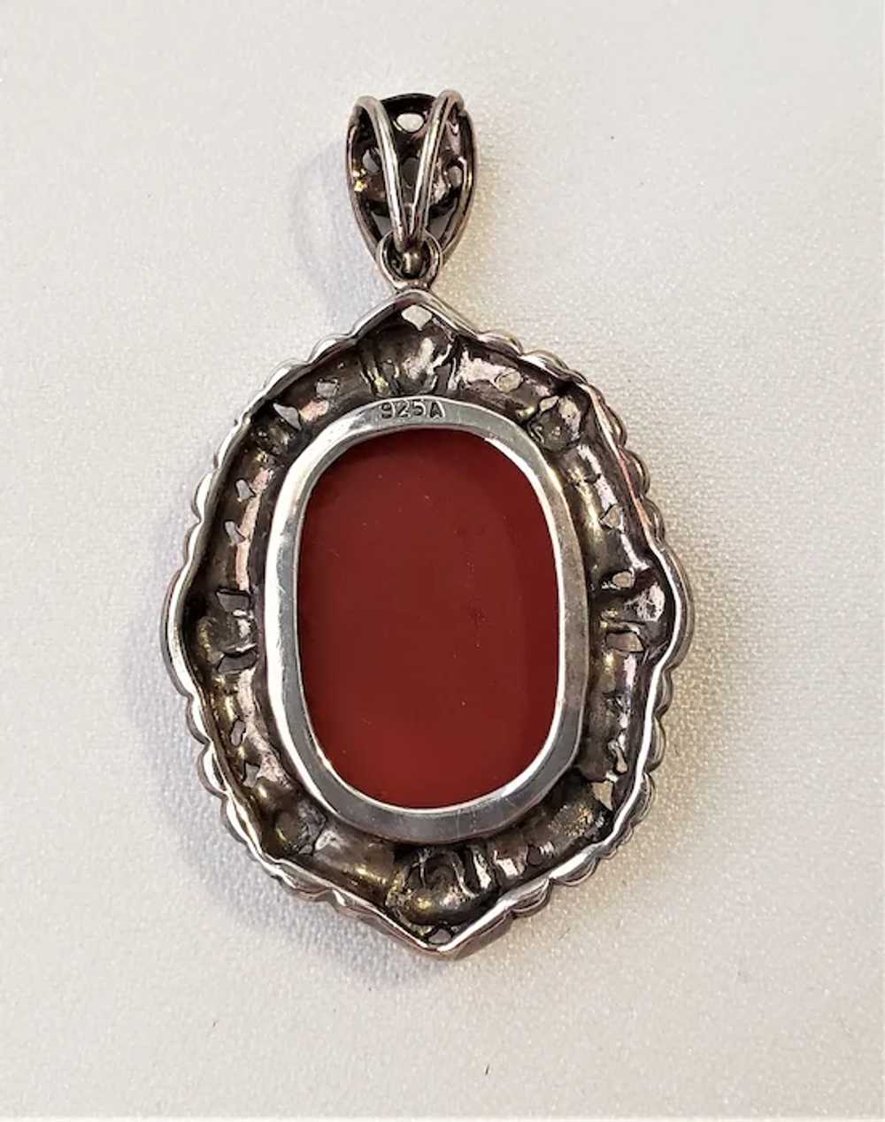 Vintage Sterling Silver Marcasites And Carnelian … - image 2