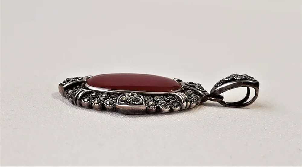 Vintage Sterling Silver Marcasites And Carnelian … - image 3
