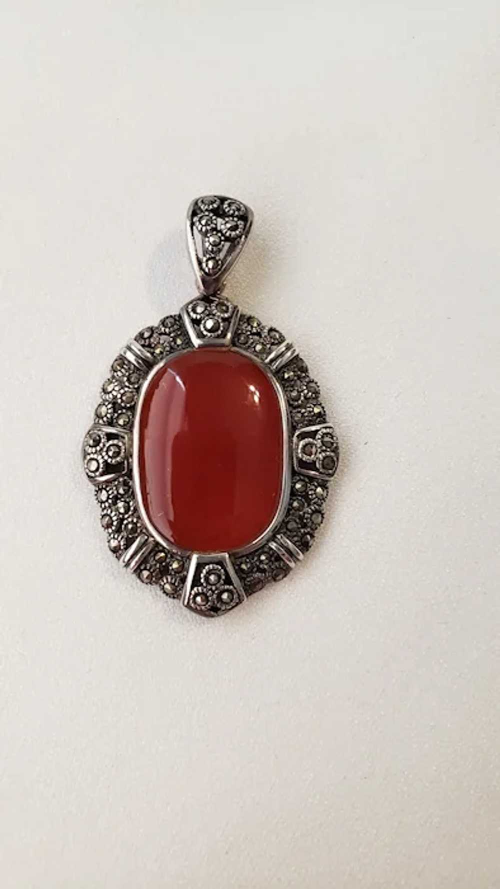 Vintage Sterling Silver Marcasites And Carnelian … - image 4