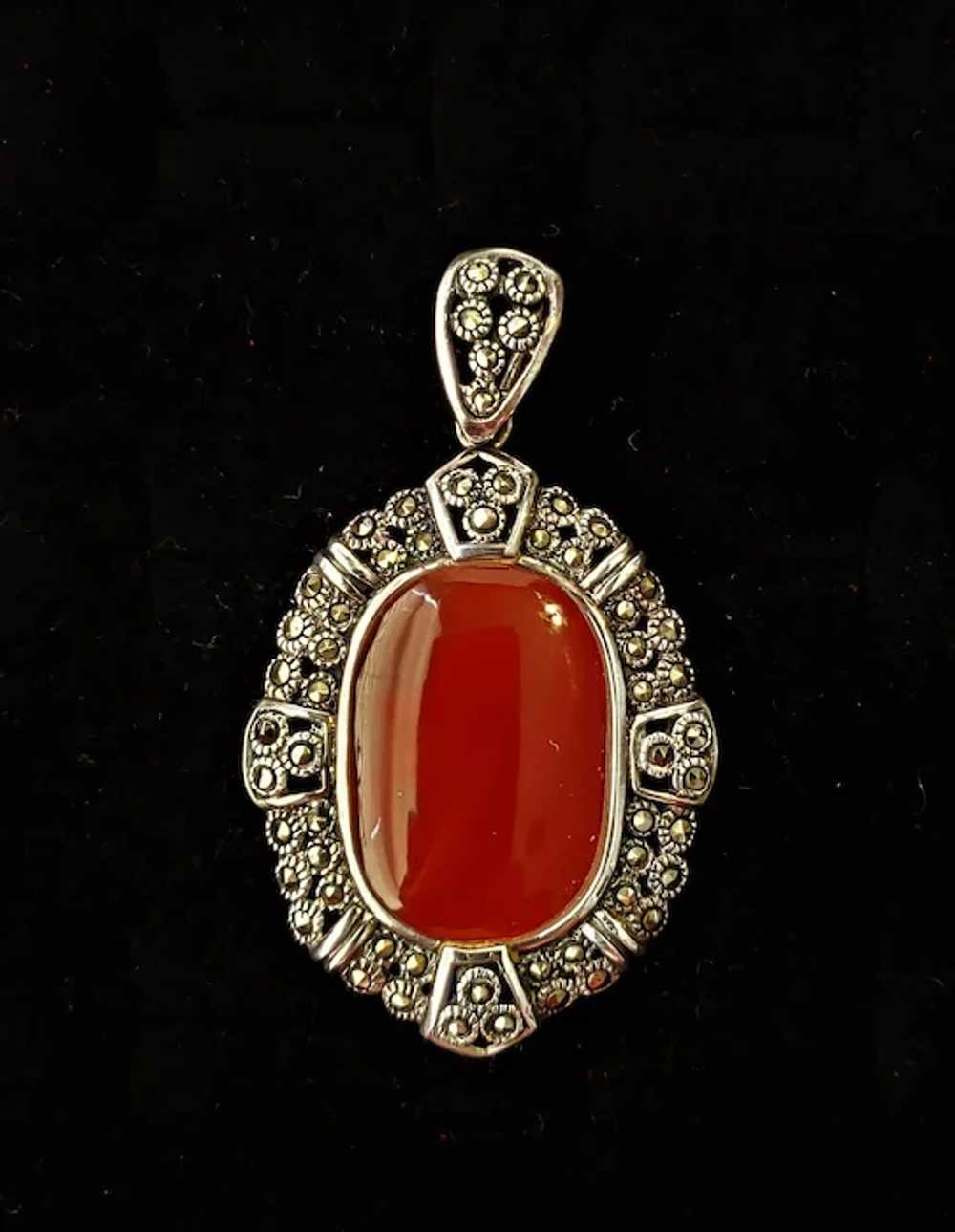 Vintage Sterling Silver Marcasites And Carnelian … - image 5