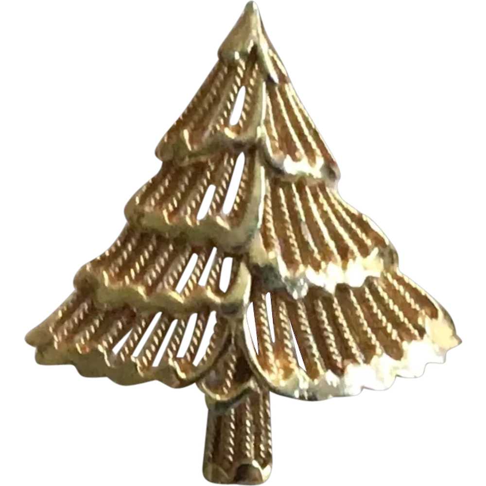 Gold Tone Christmas Tree Brooch - image 1