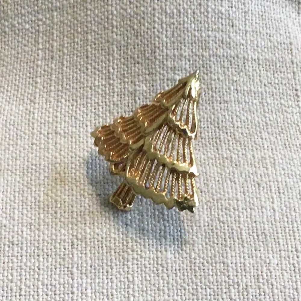 Gold Tone Christmas Tree Brooch - image 2