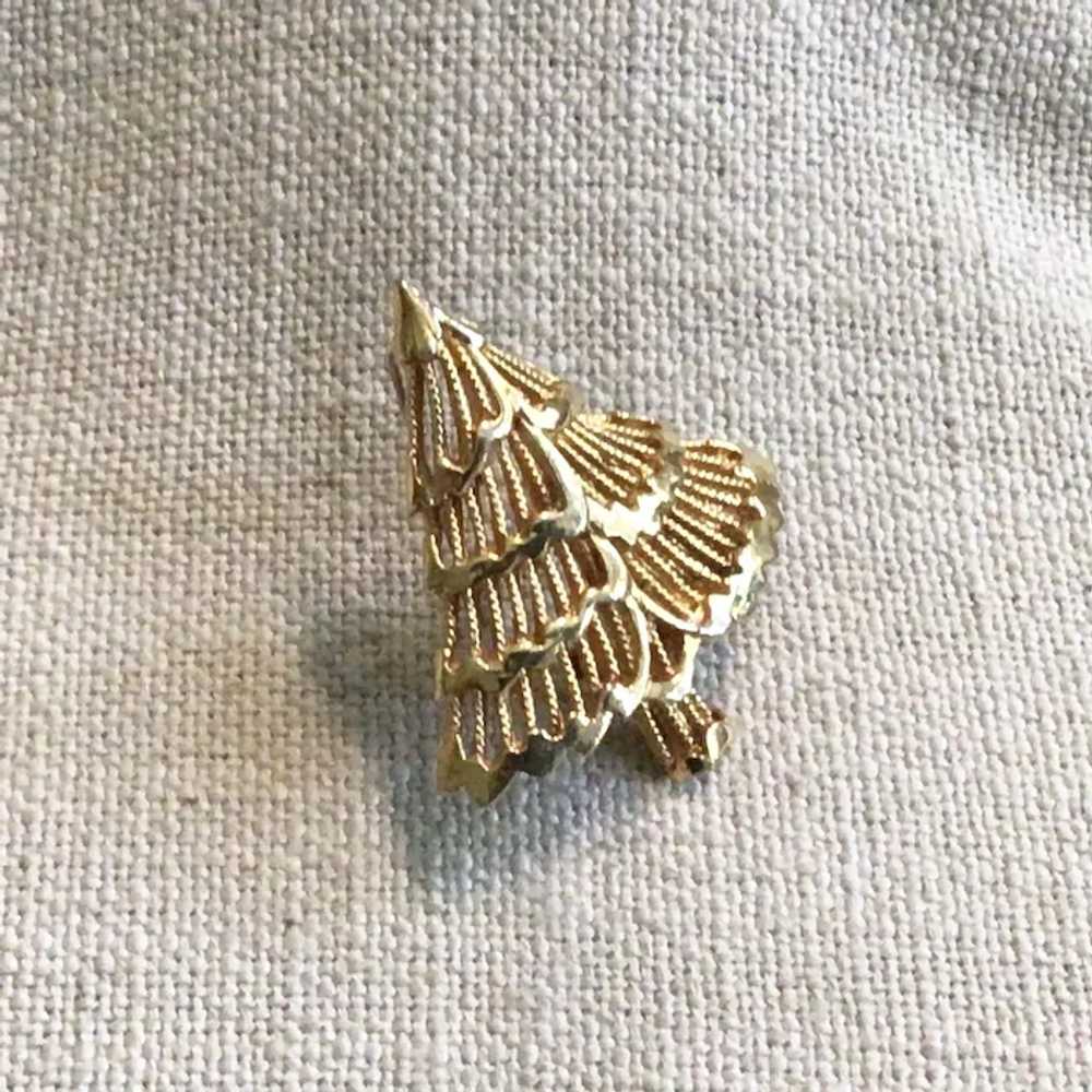 Gold Tone Christmas Tree Brooch - image 3