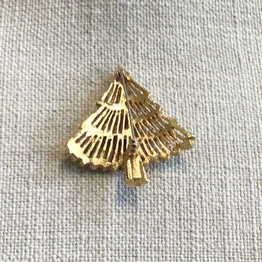 Gold Tone Christmas Tree Brooch - image 4