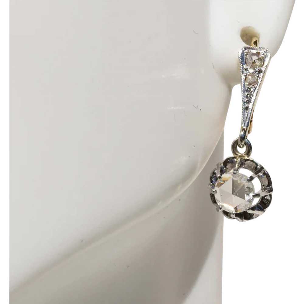 Antique 18K & Platinum Rose Cut Diamond Earrings - image 1