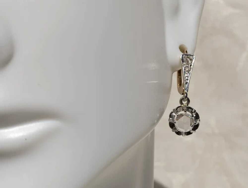 Antique 18K & Platinum Rose Cut Diamond Earrings - image 2
