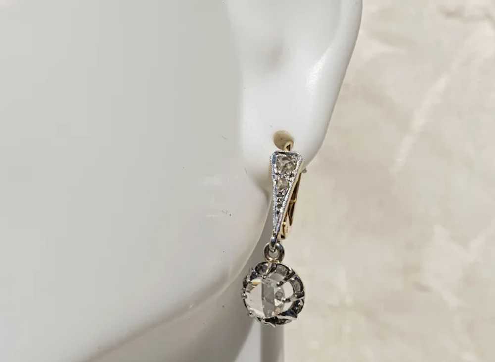Antique 18K & Platinum Rose Cut Diamond Earrings - image 3