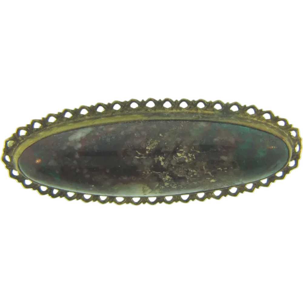 Vintage early Bar Pin with jasper stone - image 1