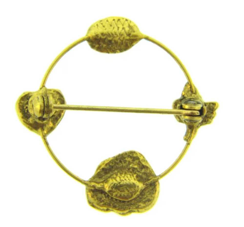 Vintage circular gold tone charm Brooch - image 2