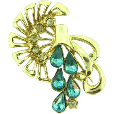Vintage abstract 1950's floral Brooch with blue a… - image 1