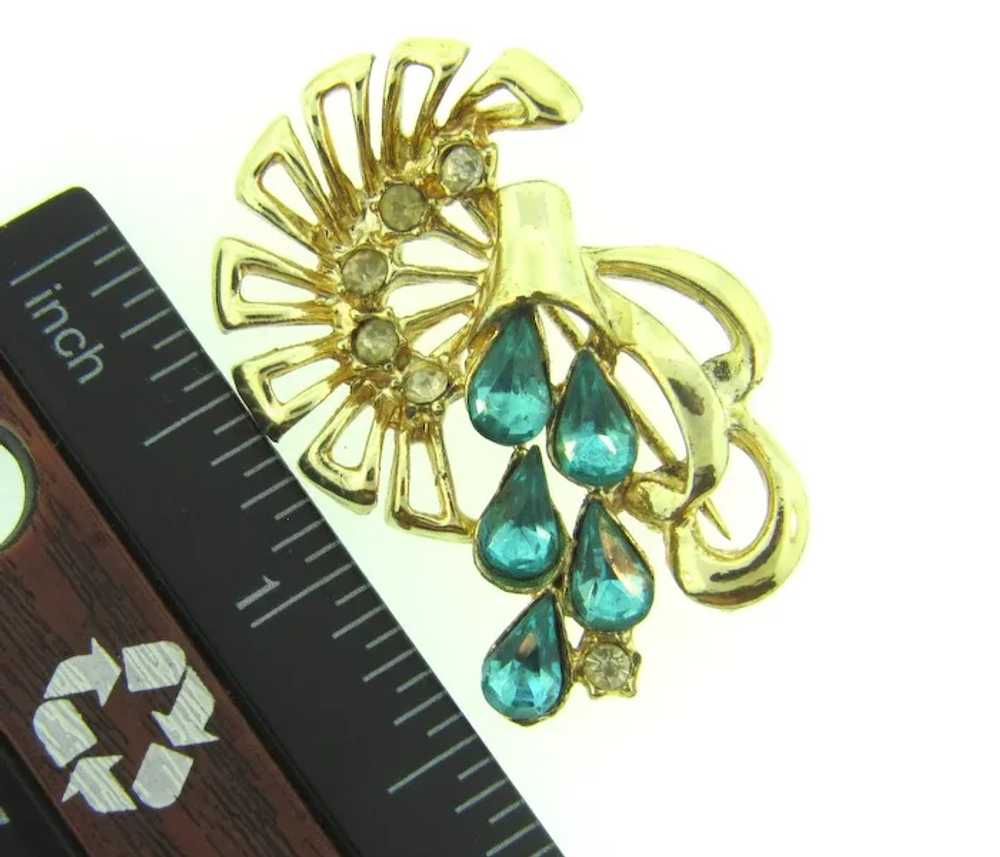 Vintage abstract 1950's floral Brooch with blue a… - image 3