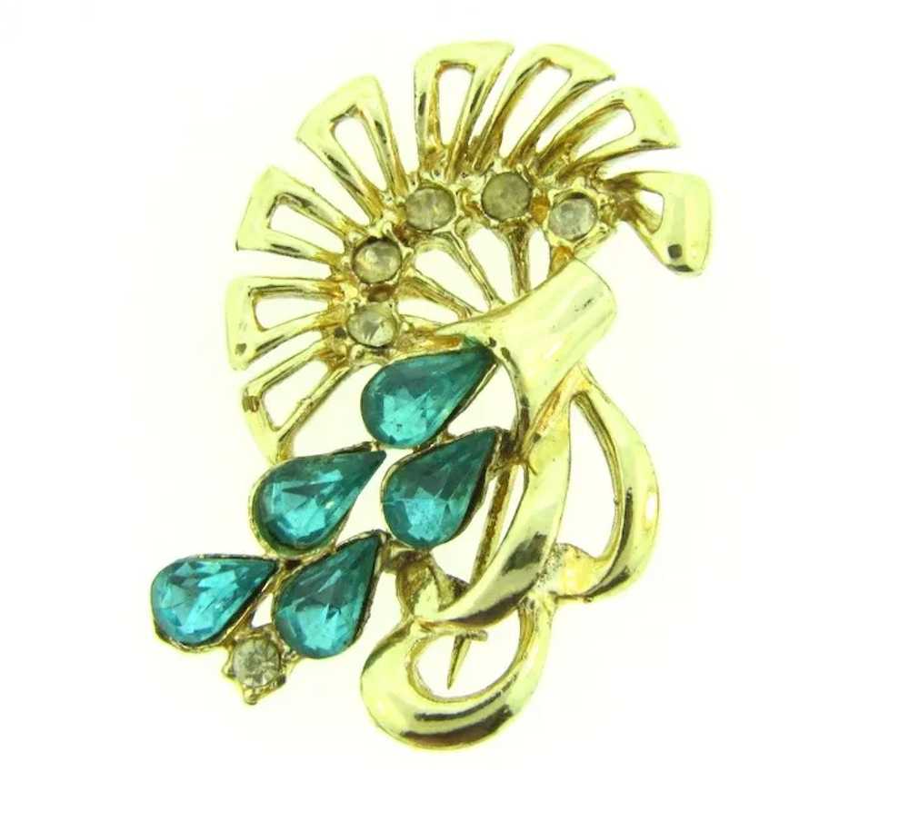 Vintage abstract 1950's floral Brooch with blue a… - image 4