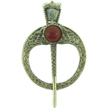 Vintage Celtic silver tone Brooch with glass ston… - image 1