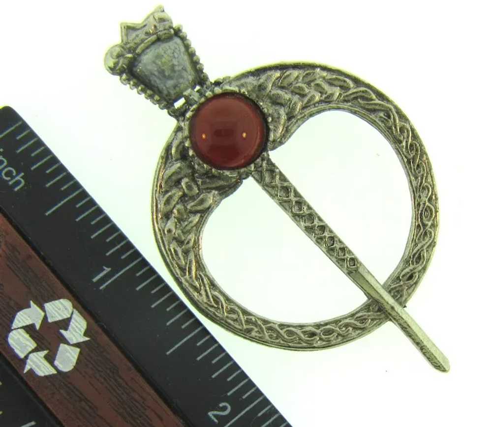 Vintage Celtic silver tone Brooch with glass ston… - image 3