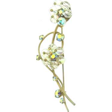 Vintage crystal AB bead floral Brooch - image 1