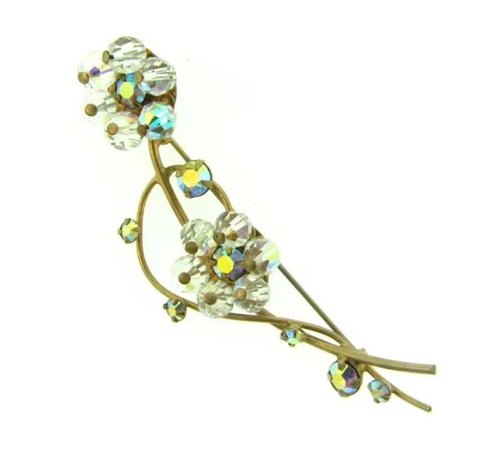 Vintage crystal AB bead floral Brooch - image 4
