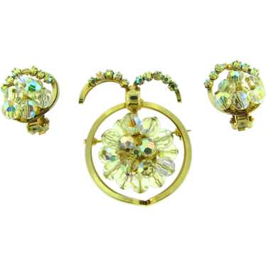 Unusual vintage Brooch and clip-on Earrings with … - image 1