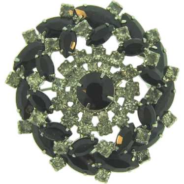 Vintage black and crystal pinwheel rhinestone Bro… - image 1