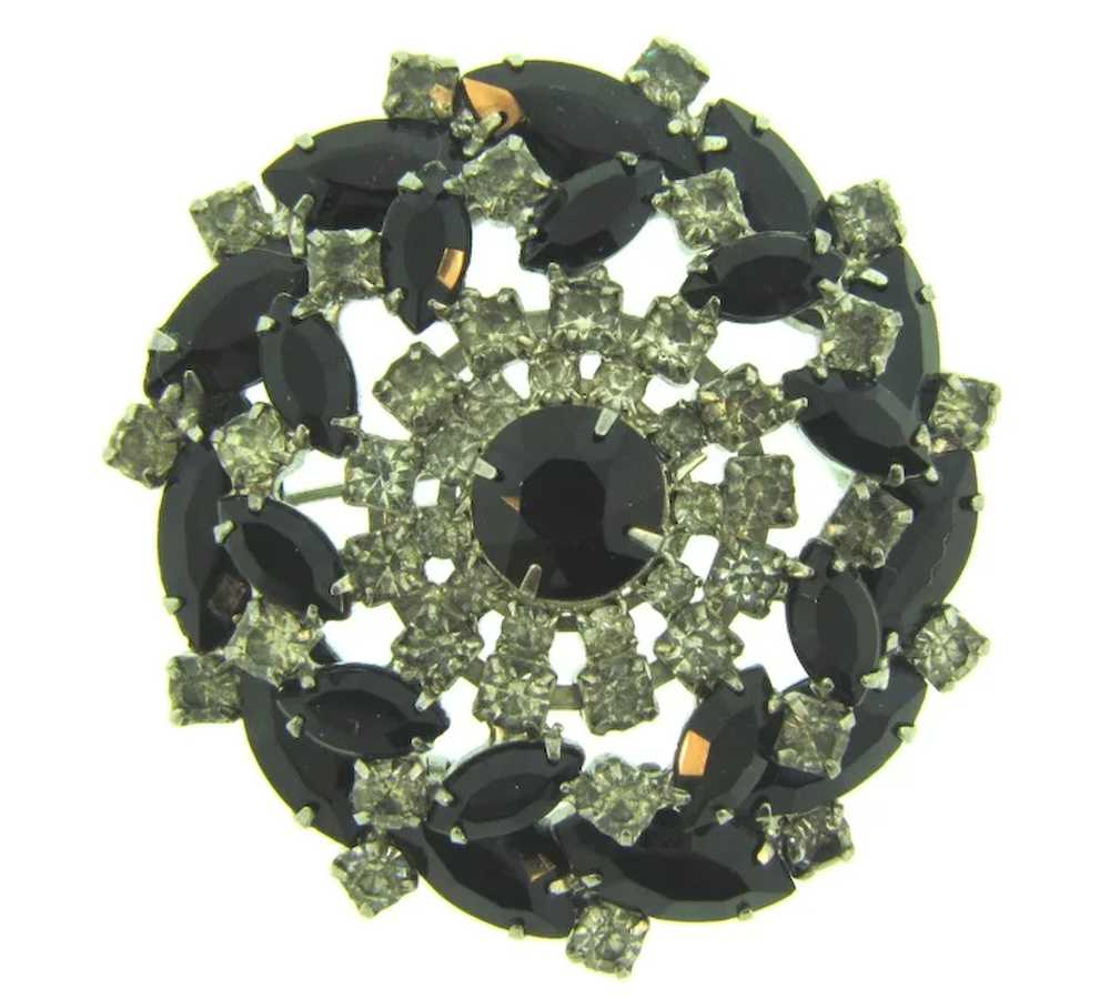 Vintage black and crystal pinwheel rhinestone Bro… - image 4