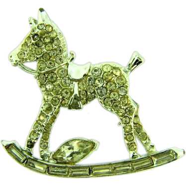 Vintage silver tone figural rocking horse silver … - image 1