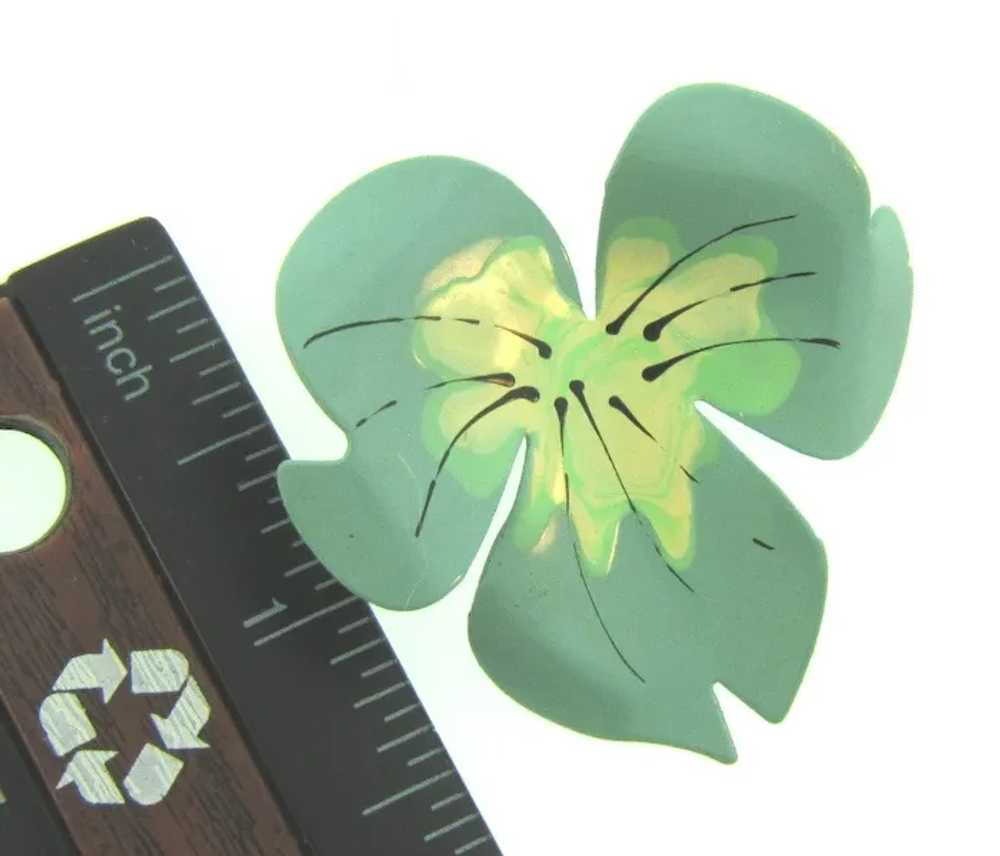 Vintage enamel on metal floral clip-on Earrings - image 3
