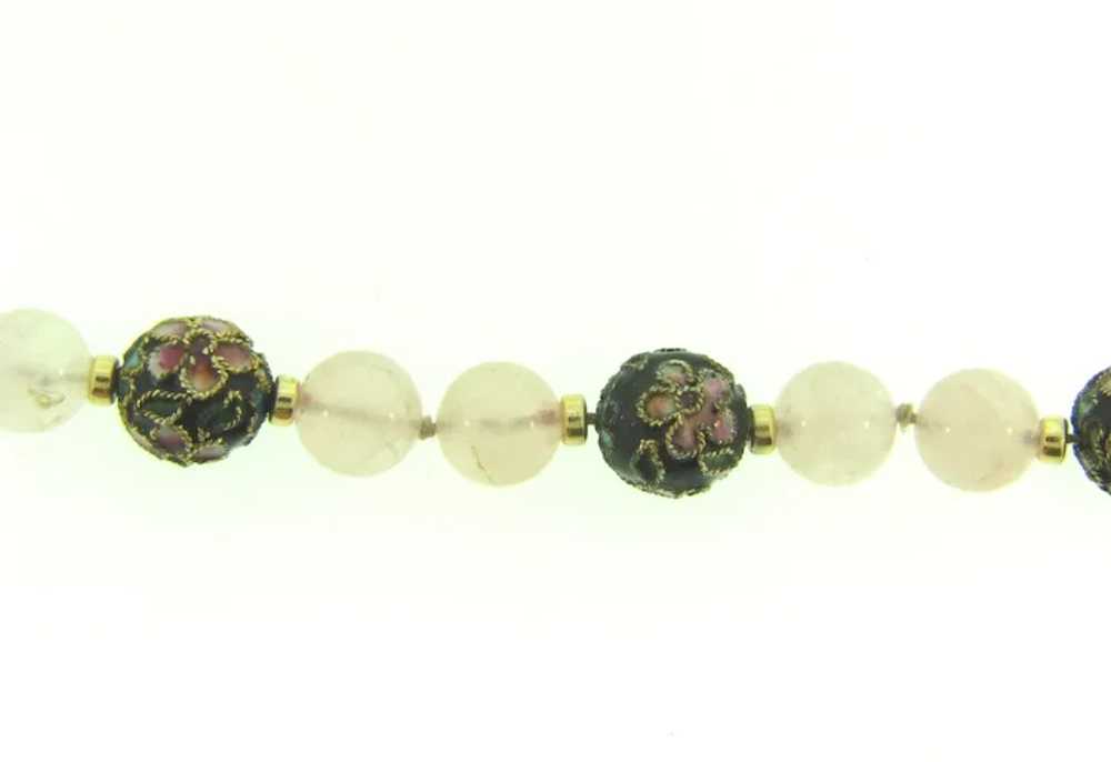 Vintage pink quartz and cloisonne beaded Necklace - image 3