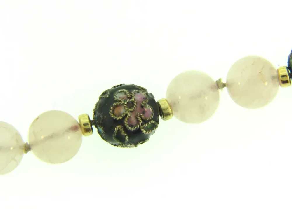 Vintage pink quartz and cloisonne beaded Necklace - image 4