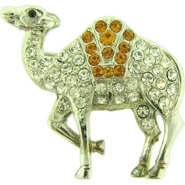 Signed ORA figural camel Brooch with crystal, amb… - image 1