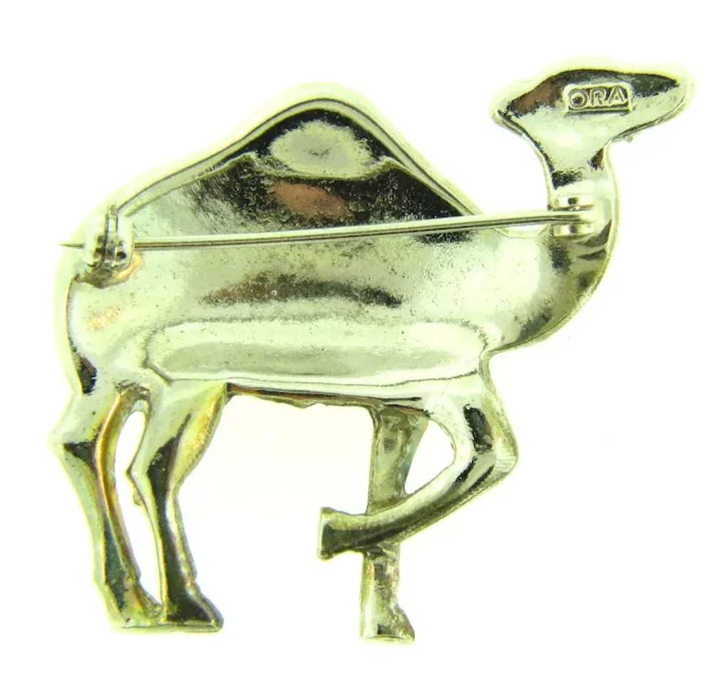 Signed ORA figural camel Brooch with crystal, amb… - image 2