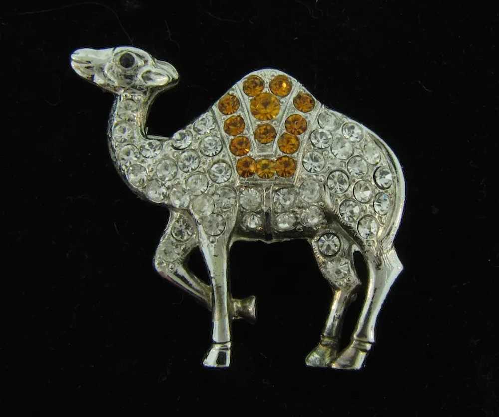 Signed ORA figural camel Brooch with crystal, amb… - image 3