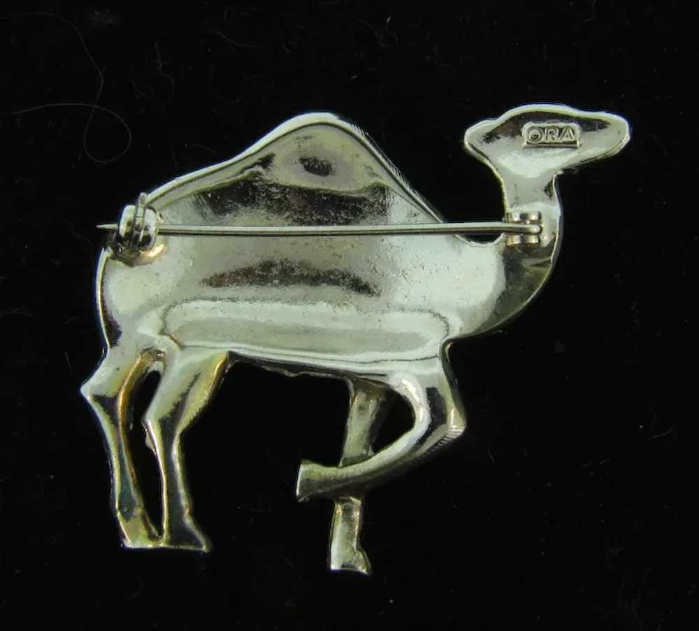 Signed ORA figural camel Brooch with crystal, amb… - image 4