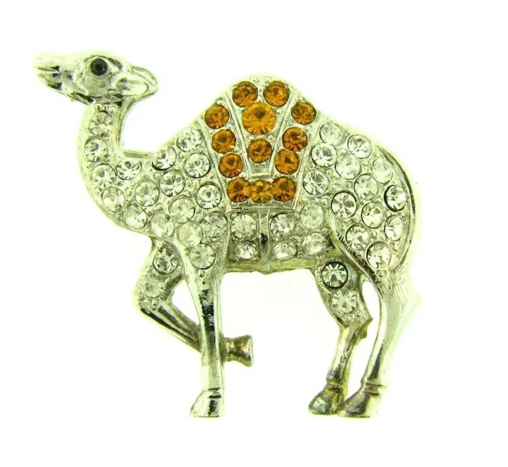 Signed ORA figural camel Brooch with crystal, amb… - image 6
