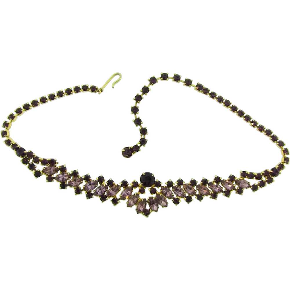 Vintage 1960's choker rhinestone Necklace in purp… - image 1