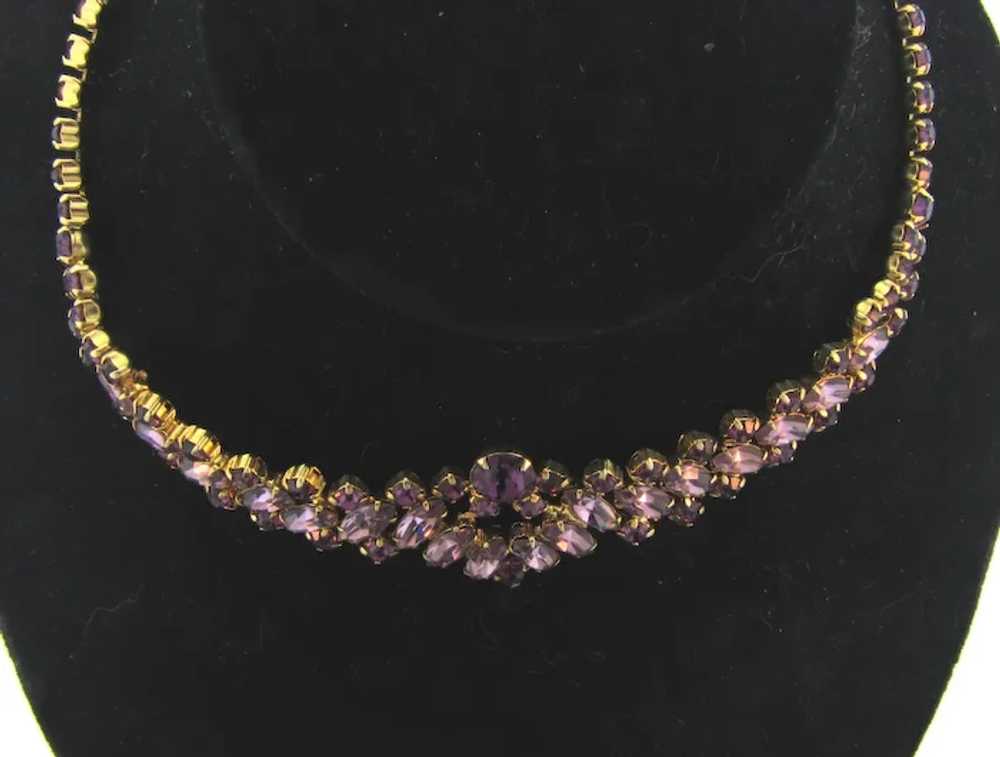 Vintage 1960's choker rhinestone Necklace in purp… - image 2