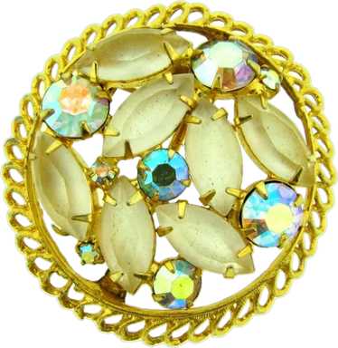 Vintage circular rhinestone Brooch with frosted a… - image 1