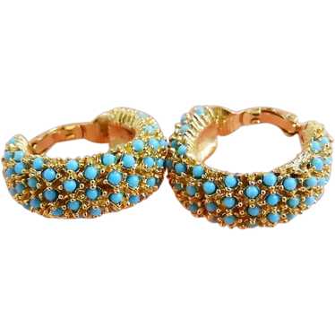 Vintage faux turquoise designer Hoop Earrings