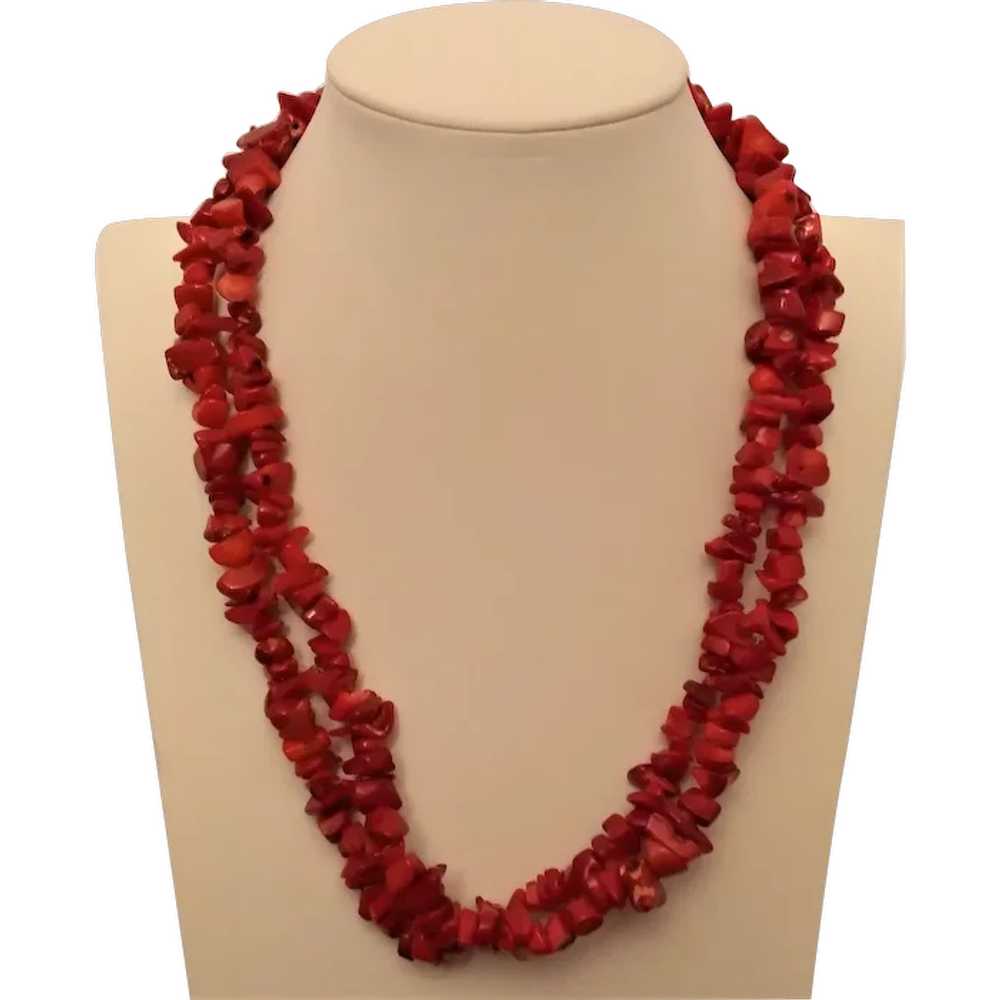 2 Strand Chunk Natural Red Coral 18" Necklace Ste… - image 1