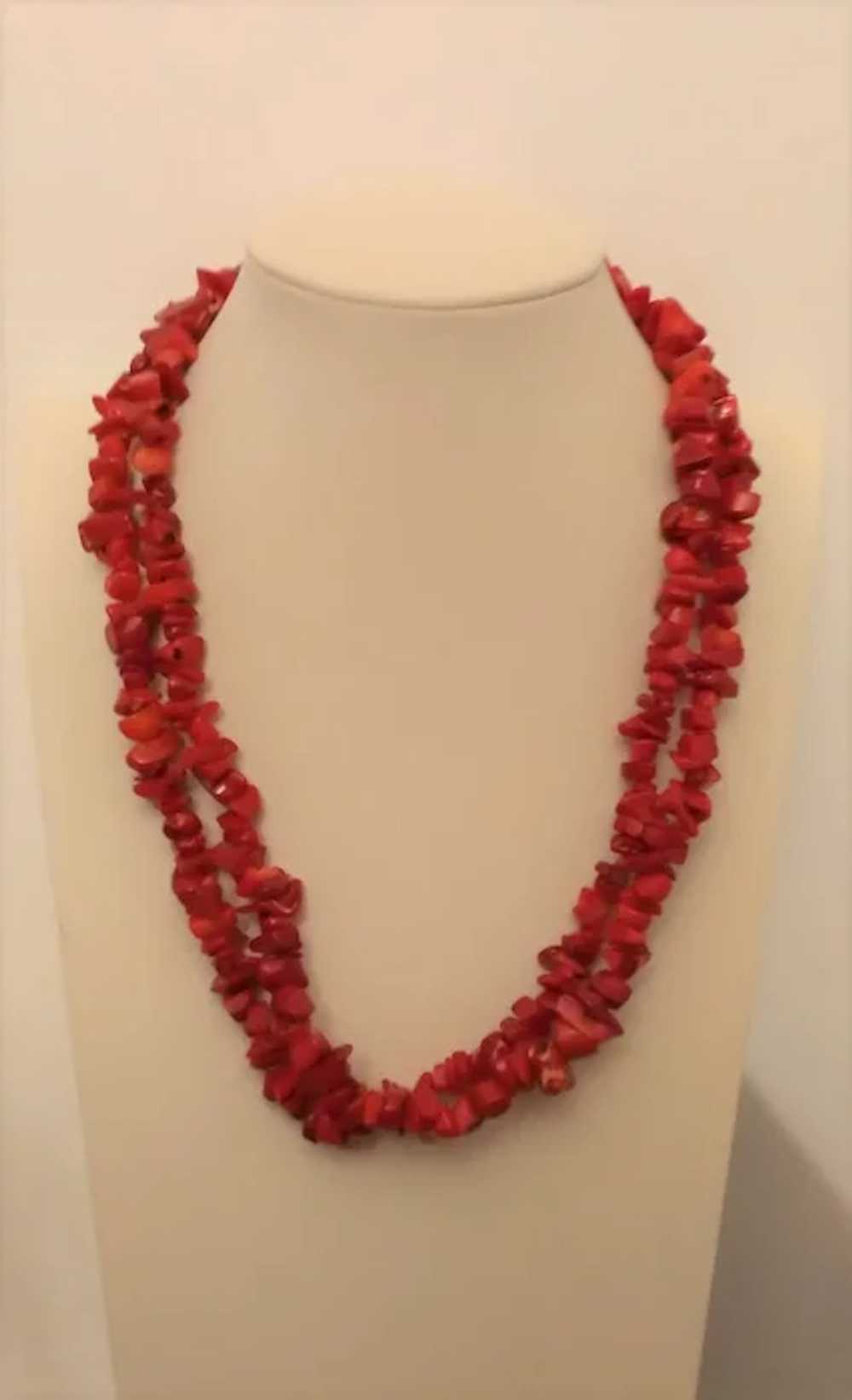 2 Strand Chunk Natural Red Coral 18" Necklace Ste… - image 6