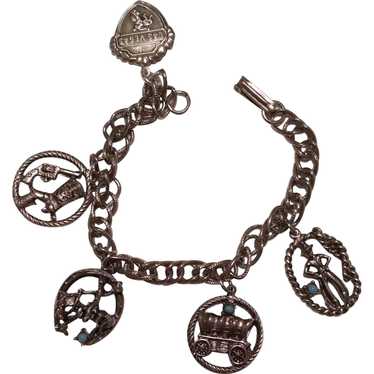1950's Cowboy Charm Bracelet Chaps Covered Wagon … - image 1