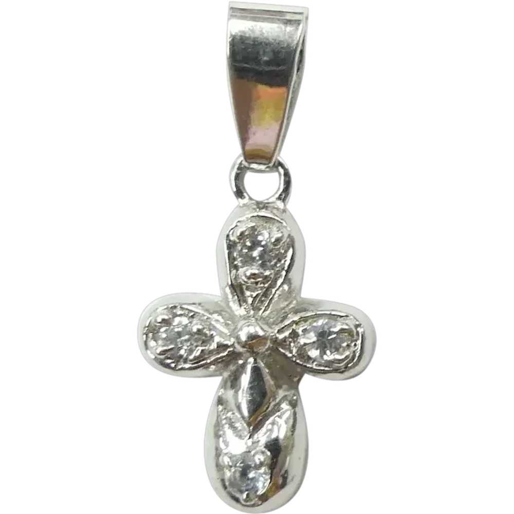 Religious .12 ctw Faux Diamond Cross Pendant 14K … - image 1