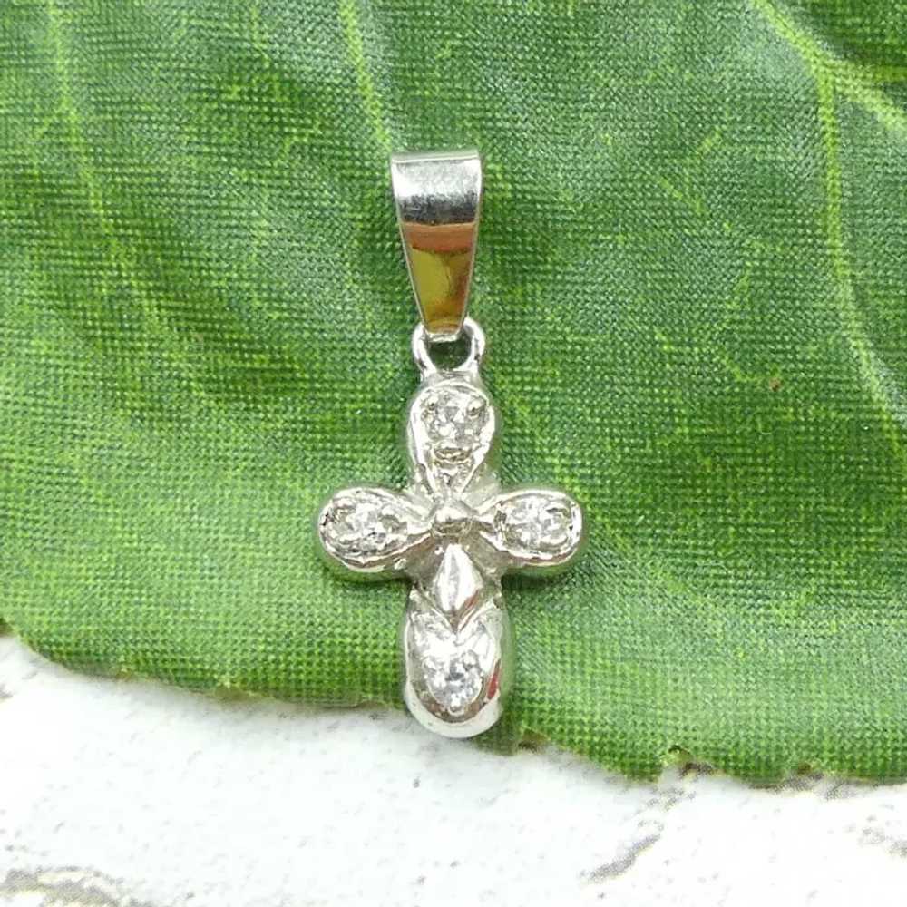 Religious .12 ctw Faux Diamond Cross Pendant 14K … - image 2