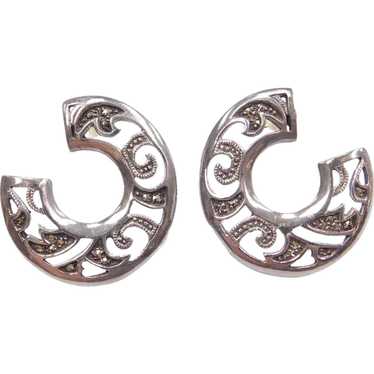 Sterling Silver Marcasite Circle Earrings - image 1
