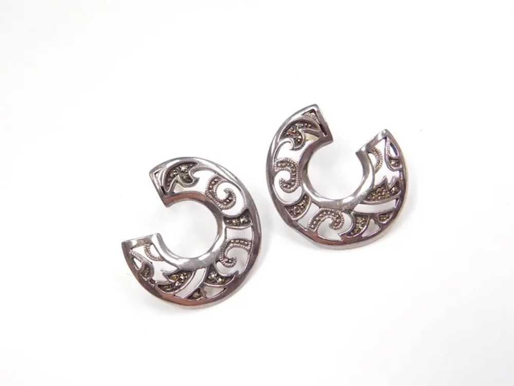 Sterling Silver Marcasite Circle Earrings - image 3