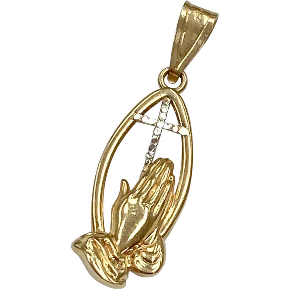Praying Hands Vintage Charm 14K Two-Tone Gold - image 1