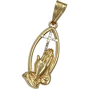 Praying Hands Vintage Charm 14K Two-Tone Gold - image 1