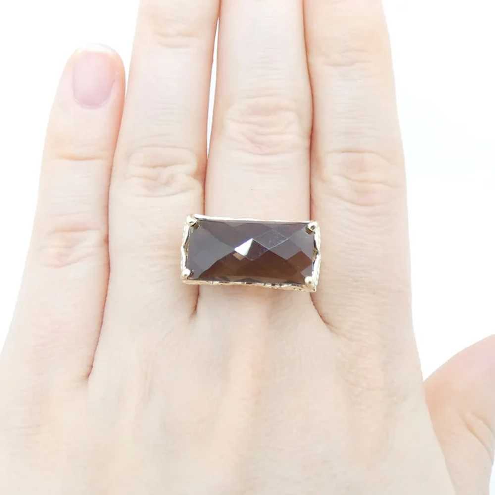 7.80 ct Checkerboard Faceted Smoky Quartz Ring 10… - image 6