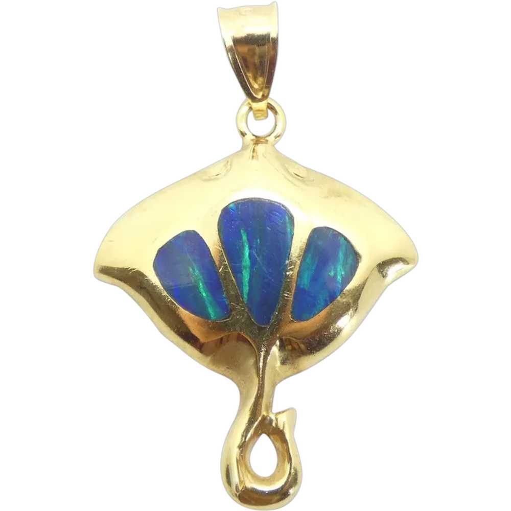 Opal Inlay Stingray Pendant 14k Yellow Gold - image 1