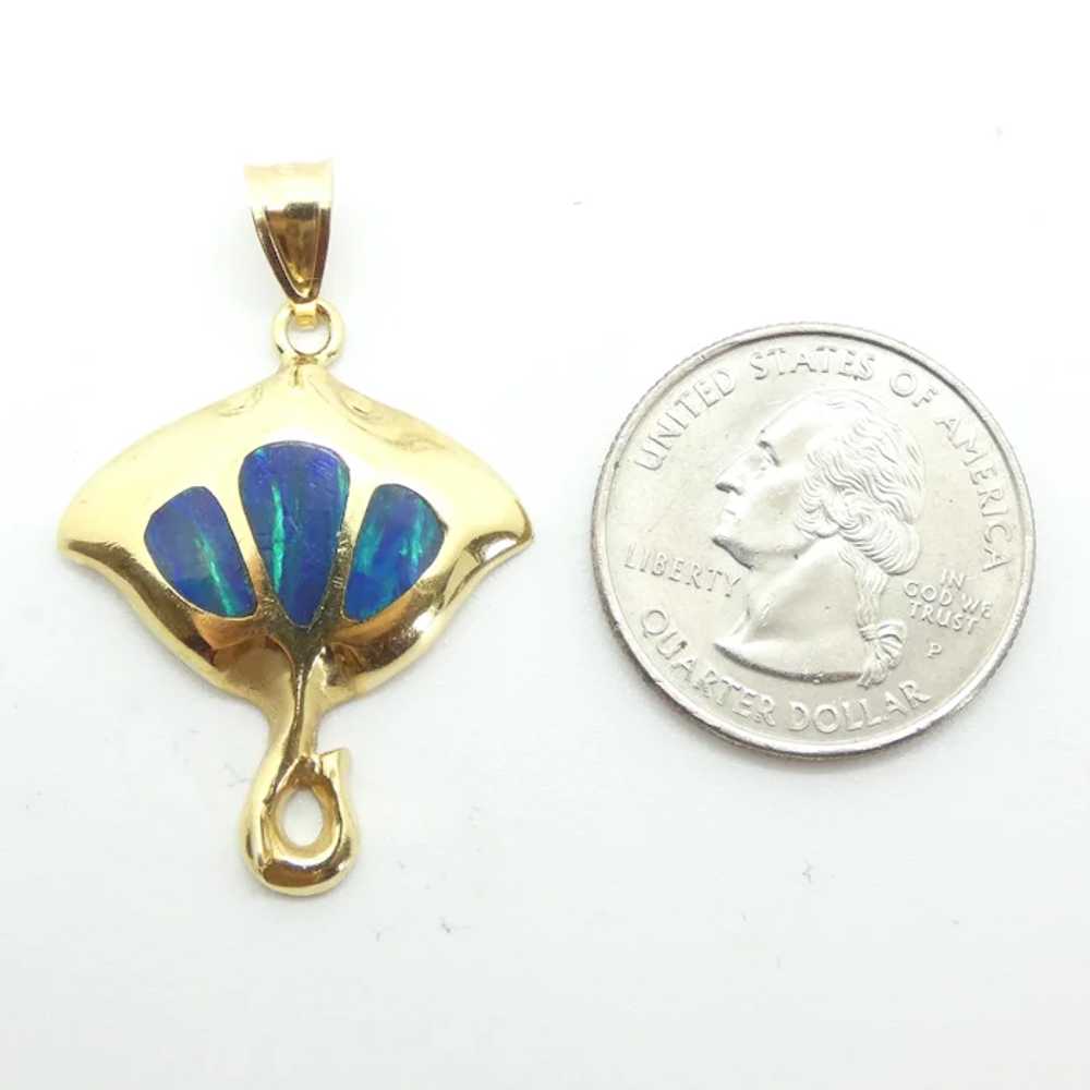 Opal Inlay Stingray Pendant 14k Yellow Gold - image 2