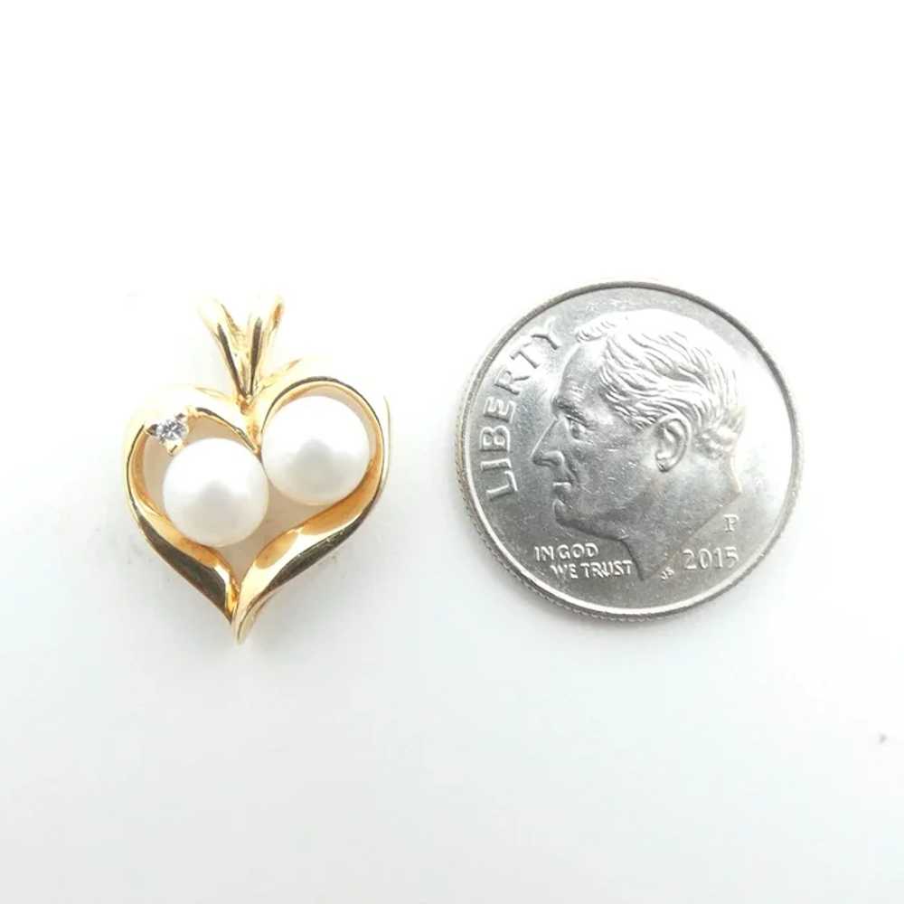 .02 ct Diamond & Pearl Heart Pendant 14k Yellow G… - image 2